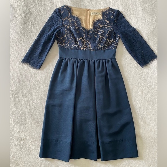Eliza J Lace & Faille Lace A-Line Party Faux Wrap Dress Size 2 - Picture 1 of 7